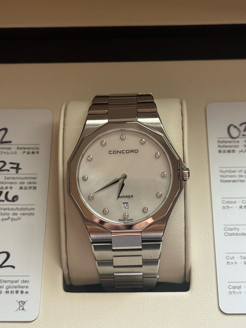 Concord Mariner Diamond MOP Dial 40mm Swiss Luxury Watch Full Set Ref. 0320512